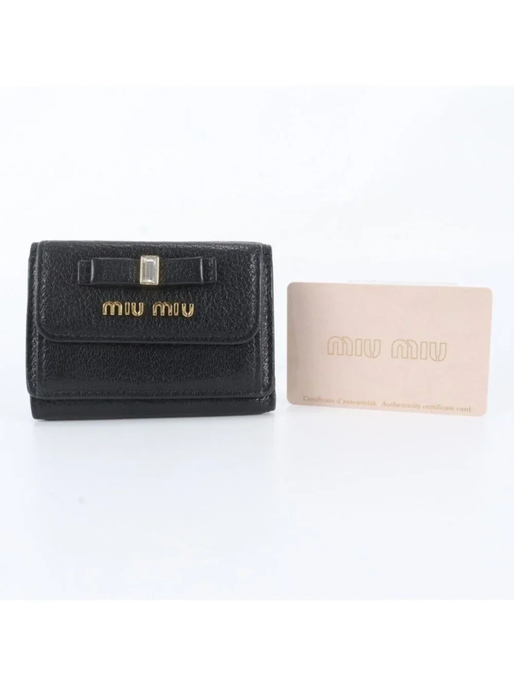Miu Miu Included Leather Trifold Wallet Black